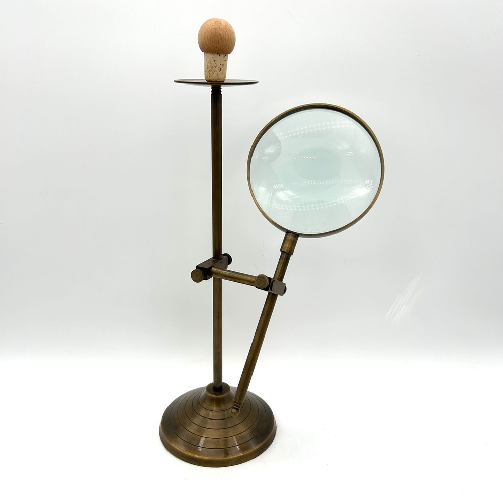 Vintage Magnifying Glass Stand Brass Candle Holder Adjustable Office Decor Gold